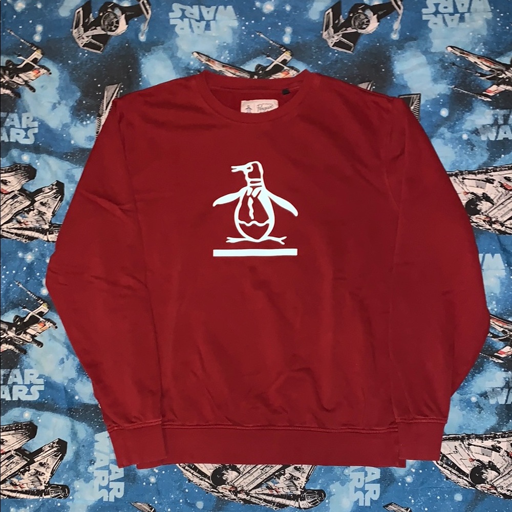 Original Penguin Red Crewneck Sweater with Graphic Design Medium